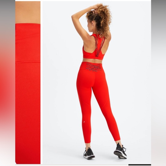 Fabletics Electric Cherry/Electric Cherry Mini Leopard Sports bra and leggings. - Picture 1 of 9